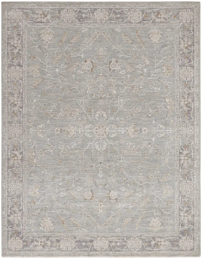 Blue Floral Power Loom Distressed Area Rug With Fringe Photo 2