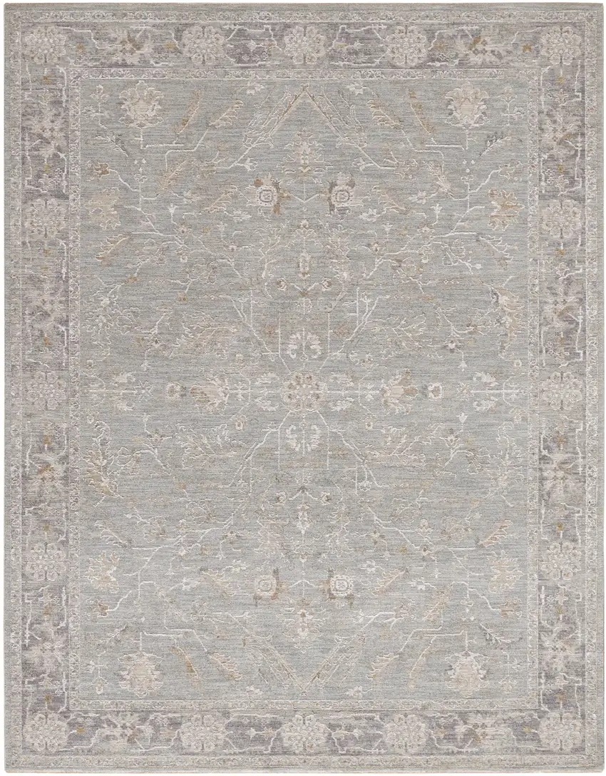 Blue Floral Power Loom Distressed Area Rug With Fringe Photo 1