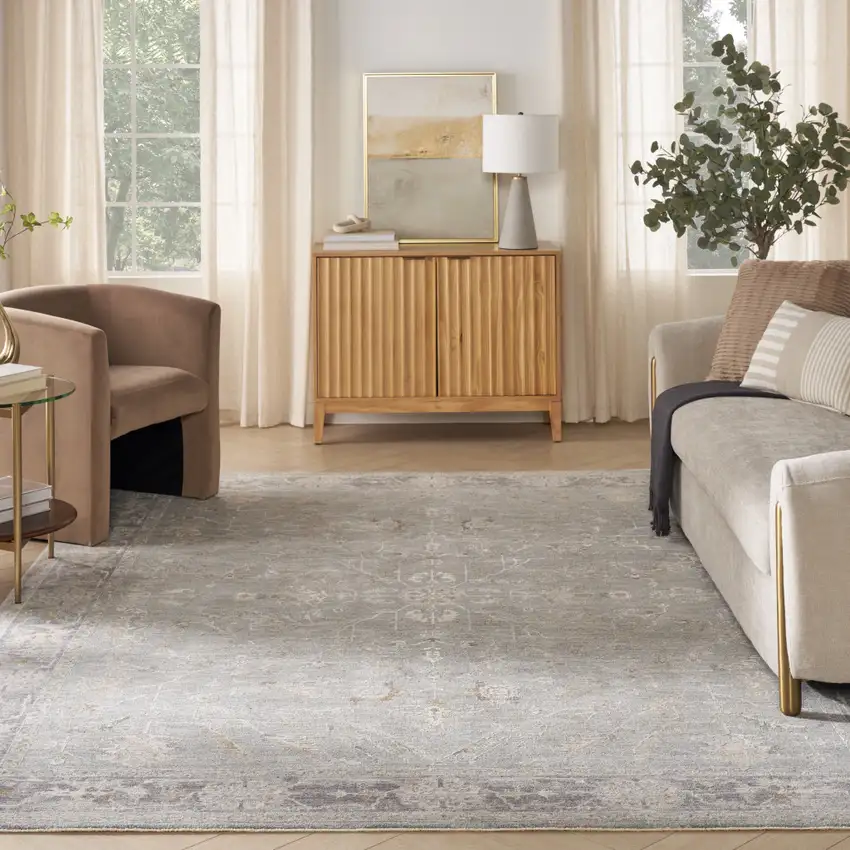 Blue Floral Power Loom Distressed Area Rug With Fringe Photo 2