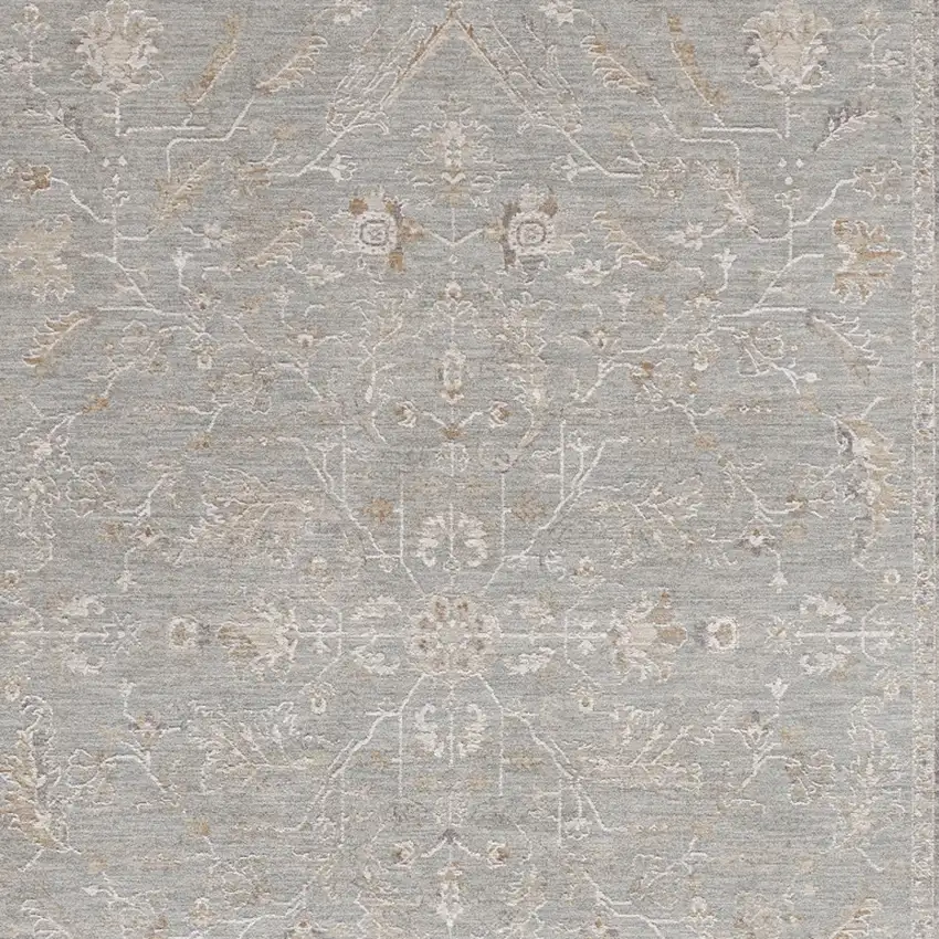 Blue Floral Power Loom Distressed Area Rug With Fringe Photo 8