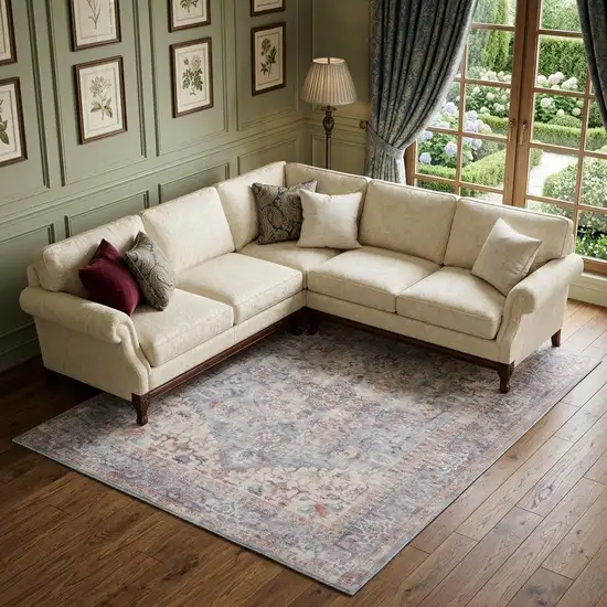 Blue Floral Power Loom Distressed Area Rug Photo 1