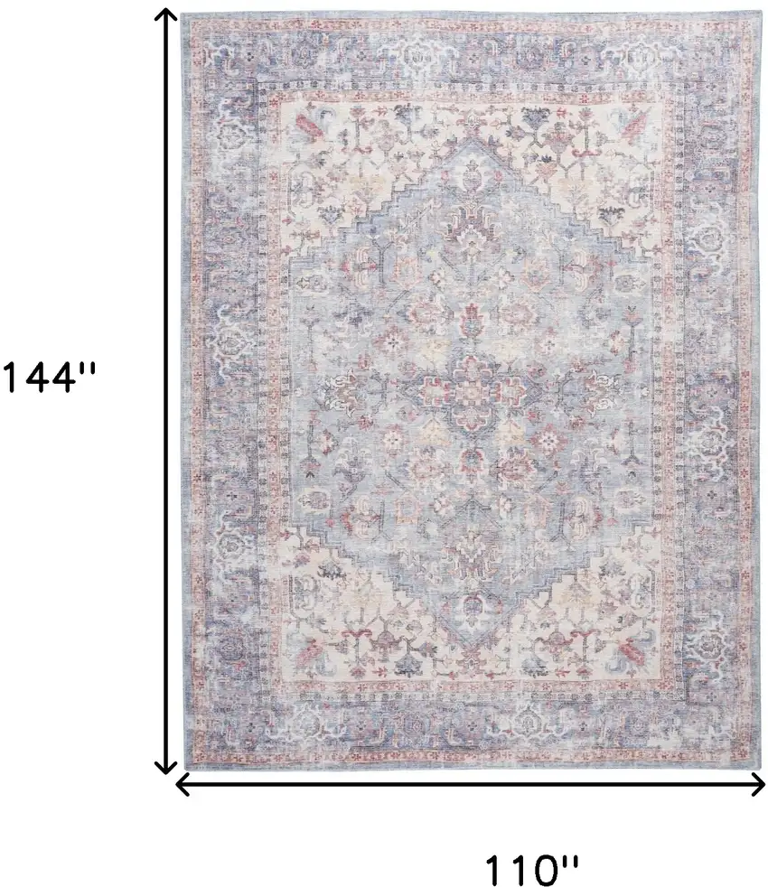 Blue Floral Power Loom Distressed Area Rug Photo 9