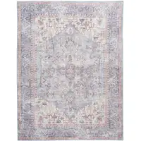 Photo of Blue Floral Power Loom Distressed Area Rug
