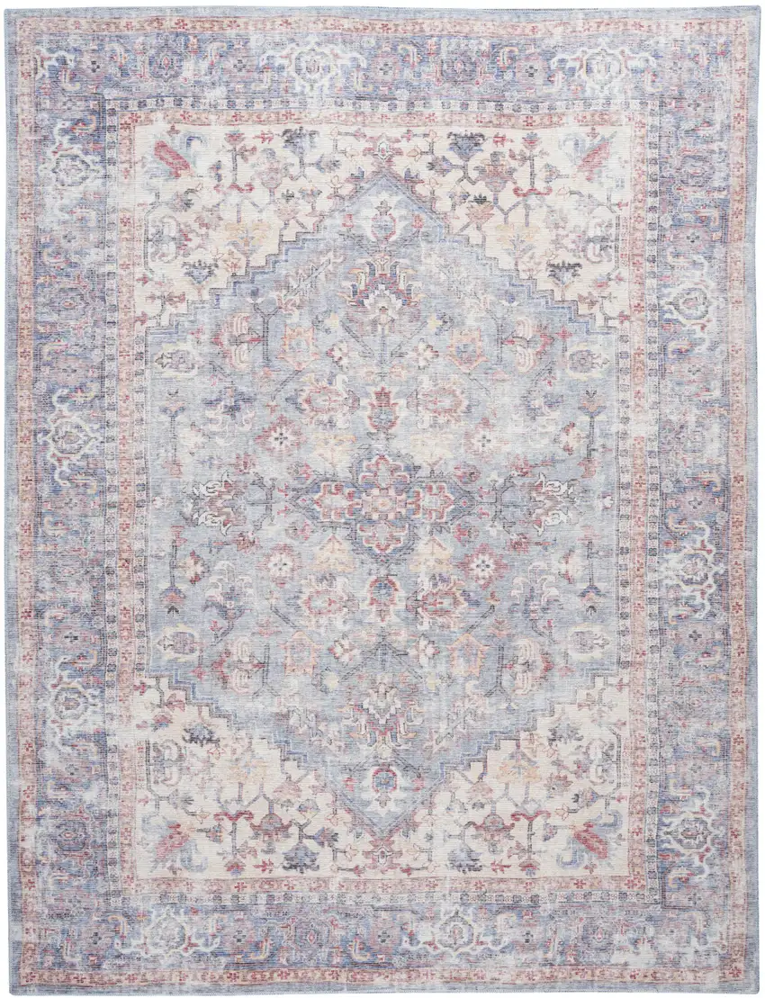 Blue Floral Power Loom Distressed Area Rug Photo 1