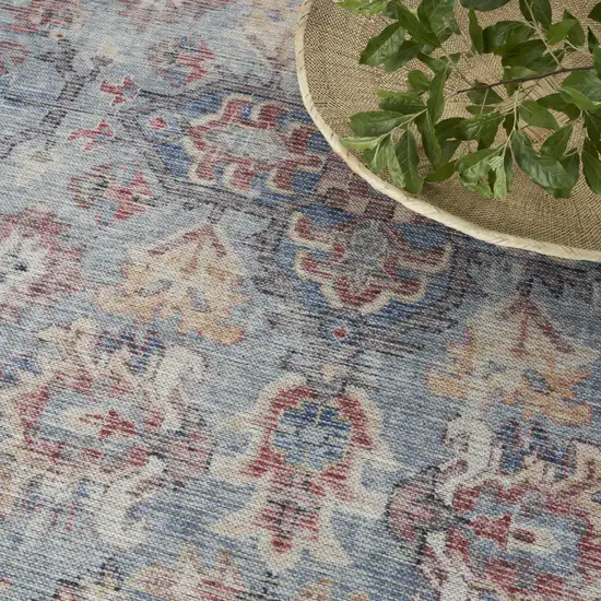 Blue Floral Power Loom Distressed Area Rug Photo 9