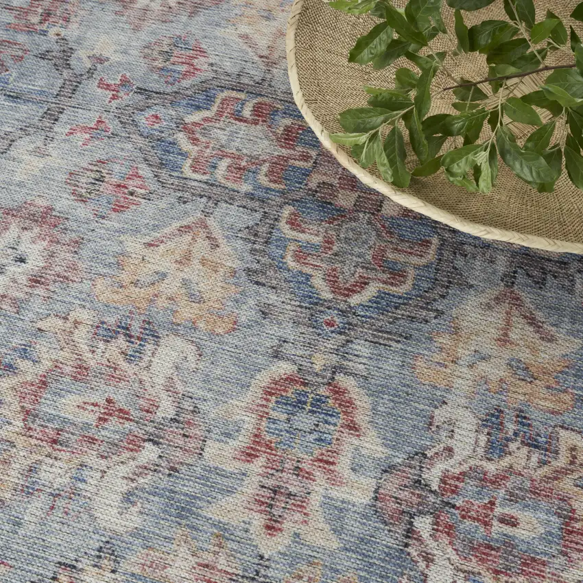 Blue Floral Power Loom Distressed Area Rug Photo 9