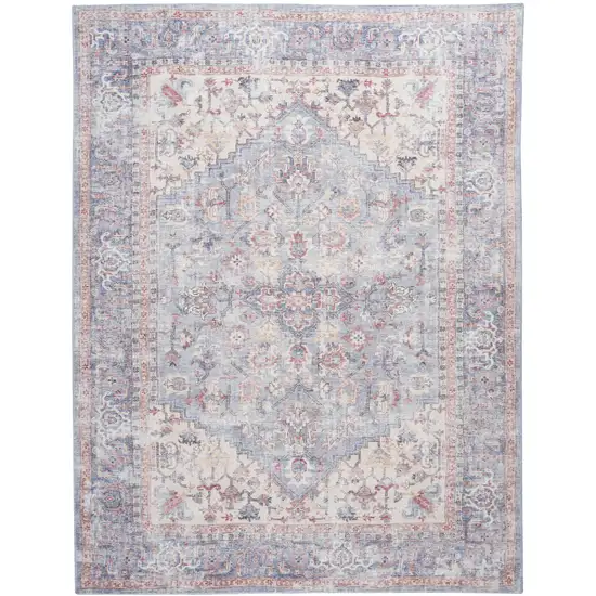 Blue Floral Power Loom Distressed Area Rug Photo 2