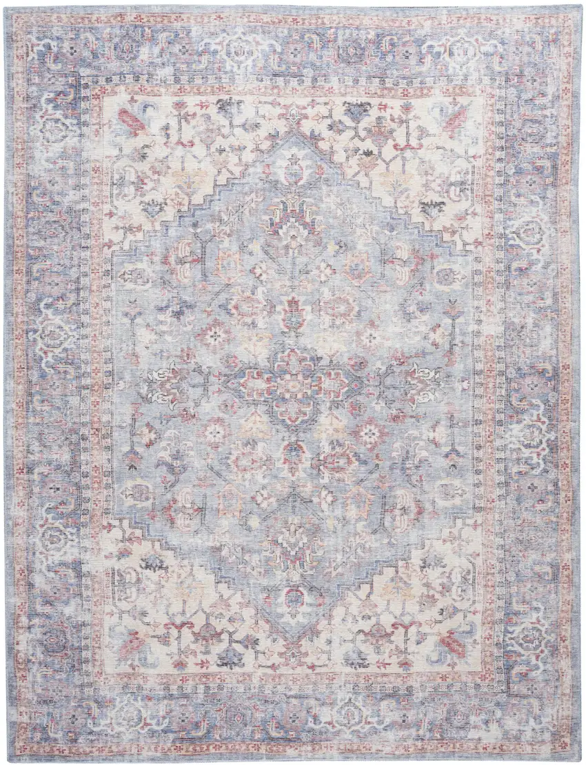 Blue Floral Power Loom Distressed Area Rug Photo 2