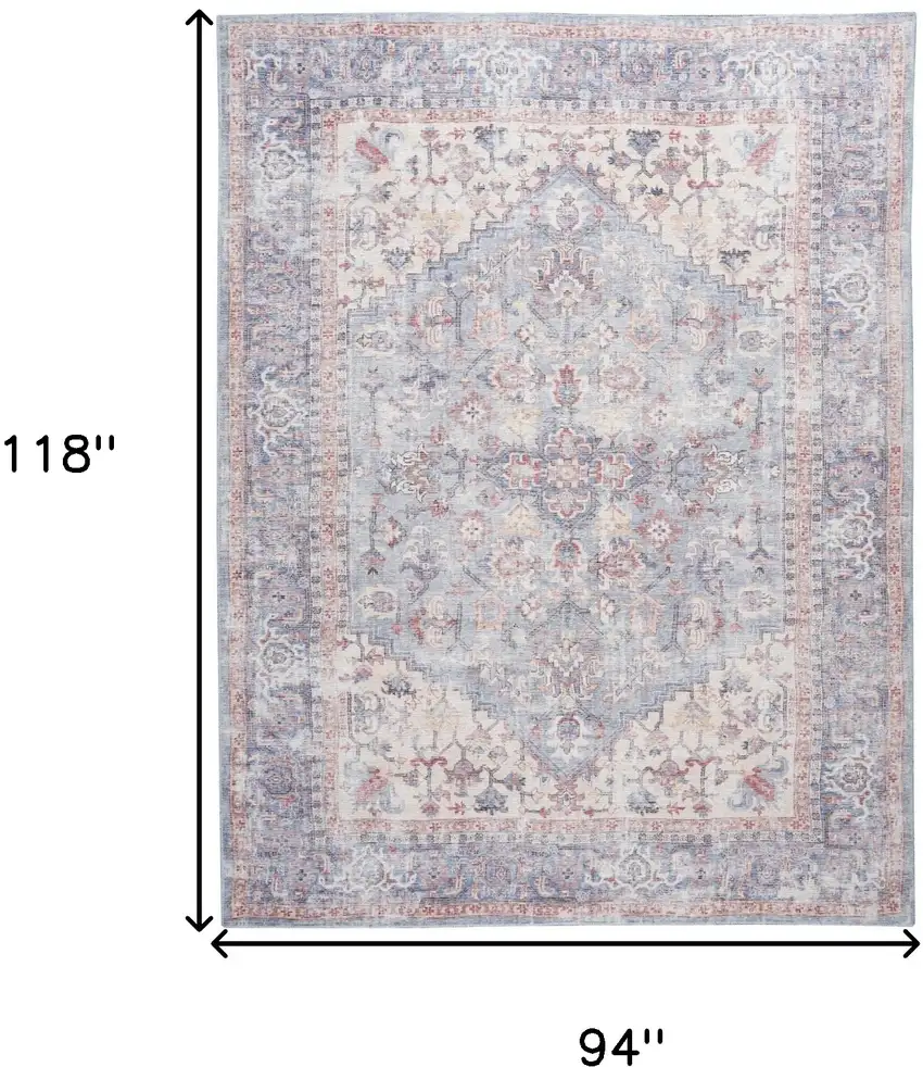 Blue Floral Power Loom Distressed Area Rug Photo 9
