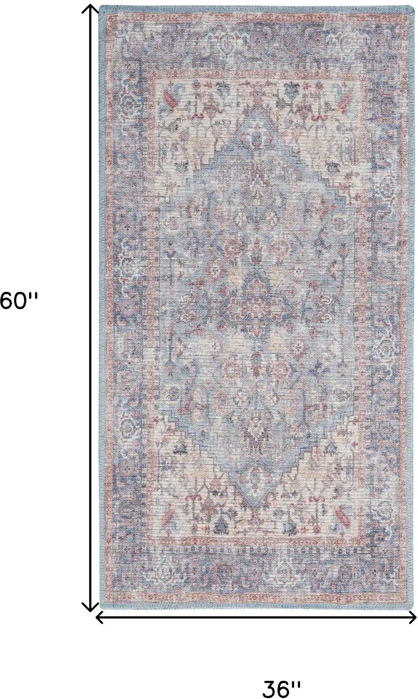 Blue Floral Power Loom Distressed Area Rug Photo 3