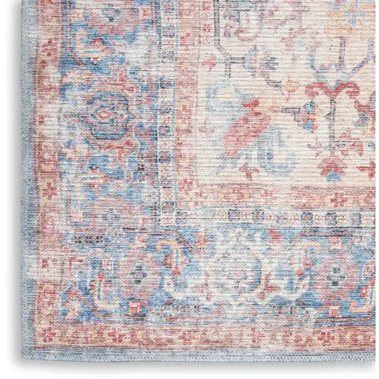 Blue Floral Power Loom Distressed Area Rug Photo 9