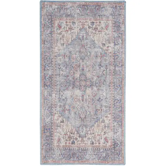Blue Floral Power Loom Distressed Area Rug Photo 1