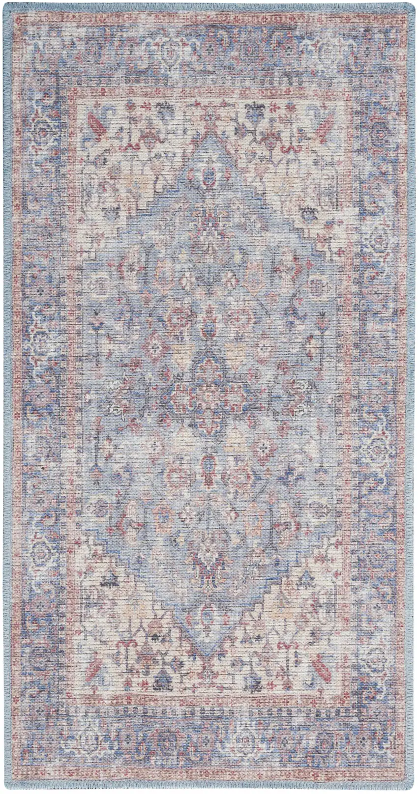 Blue Floral Power Loom Distressed Area Rug Photo 1