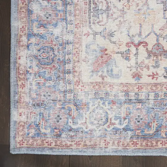 Blue Floral Power Loom Distressed Area Rug Photo 8