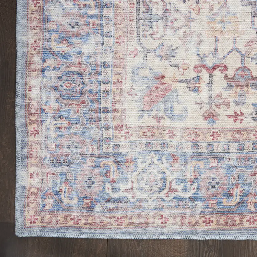 Blue Floral Power Loom Distressed Area Rug Photo 8