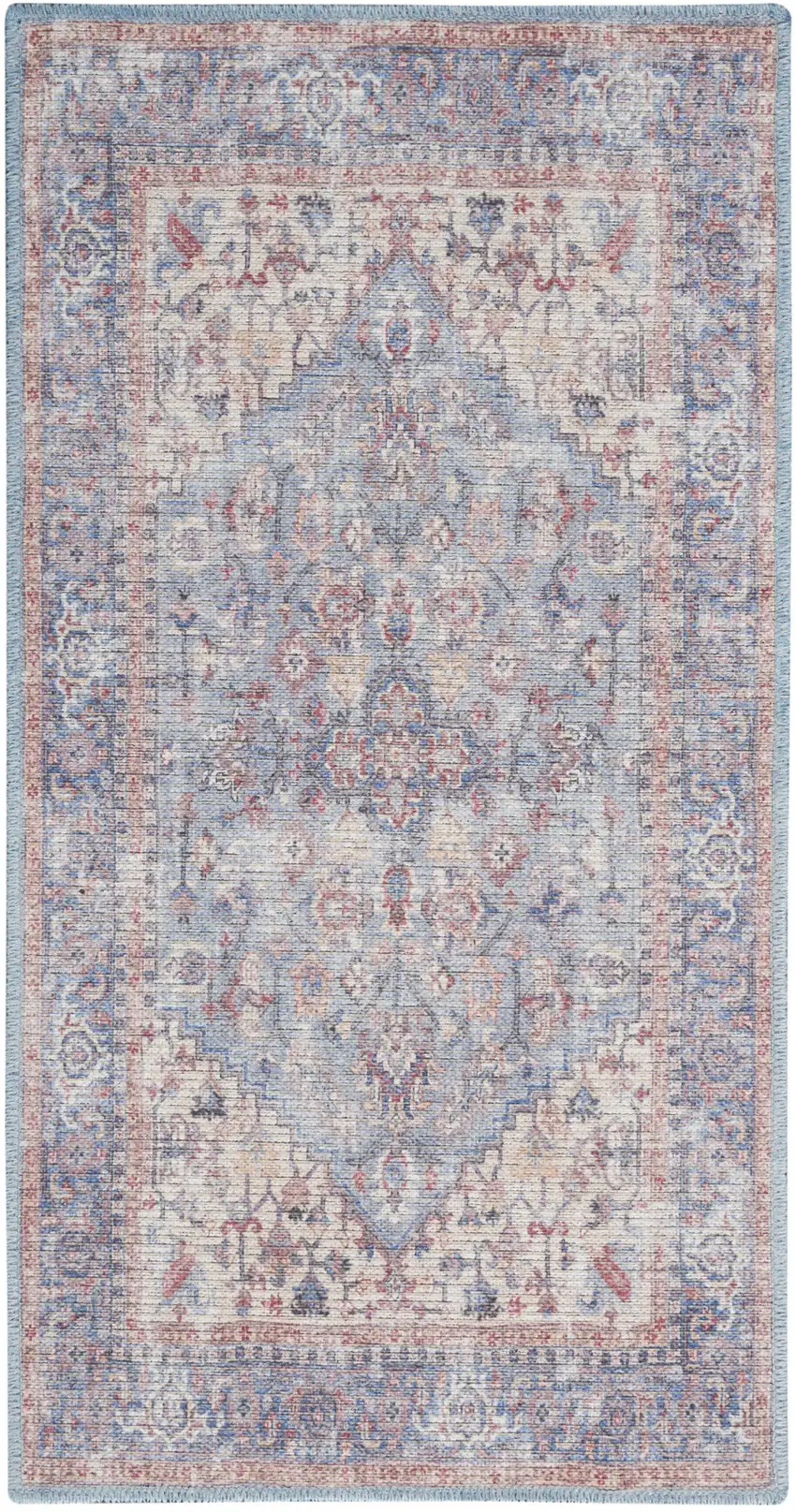 Blue Floral Power Loom Distressed Area Rug Photo 2