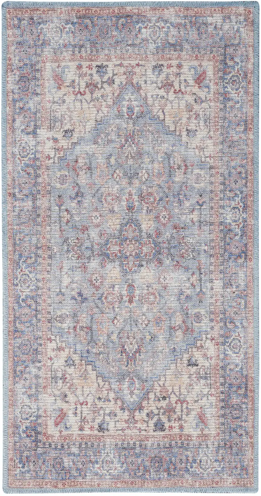 Blue Floral Power Loom Distressed Area Rug Photo 5