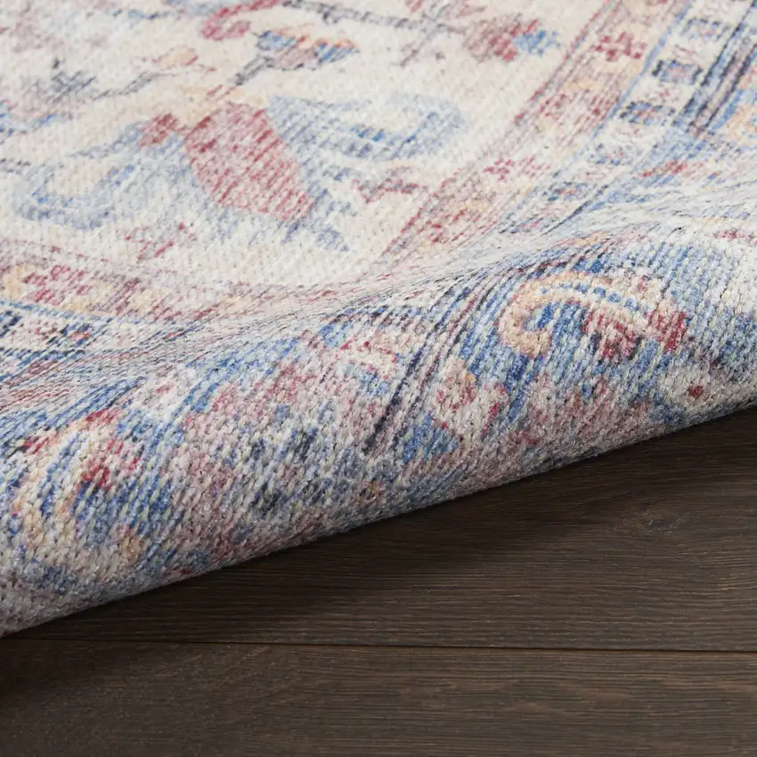 Blue Floral Power Loom Distressed Area Rug Photo 8