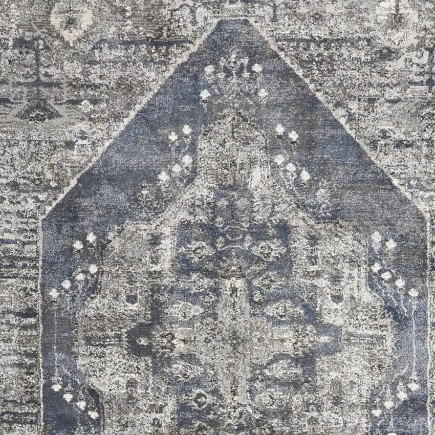 Blue Floral Power Loom Distressed Area Rug Photo 8