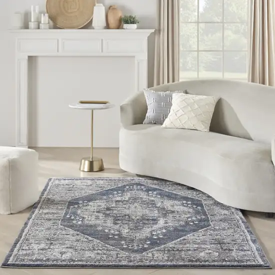 Blue Floral Power Loom Distressed Area Rug Photo 6