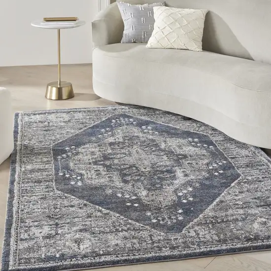 Blue Floral Power Loom Distressed Area Rug Photo 5