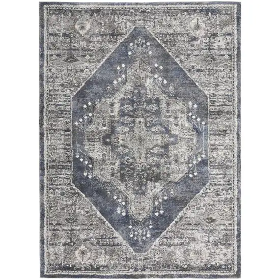 Blue Floral Power Loom Distressed Area Rug Photo 1