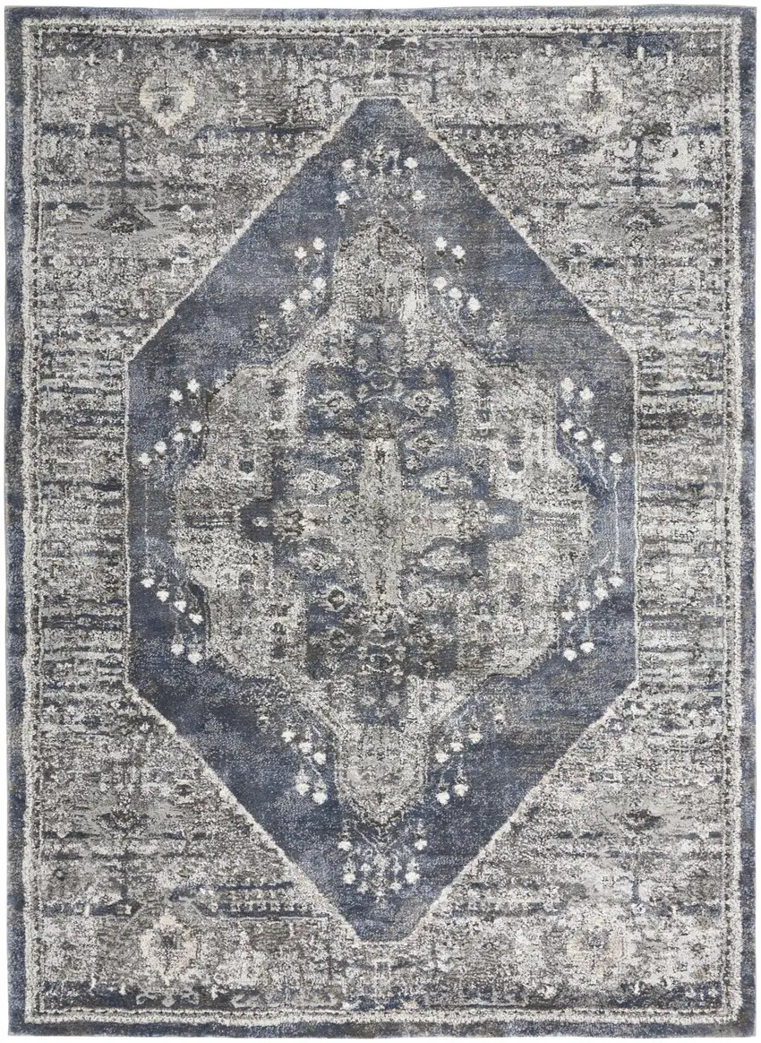 Blue Floral Power Loom Distressed Area Rug Photo 1
