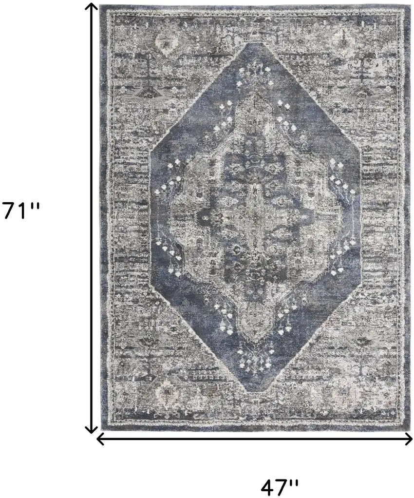 Blue Floral Power Loom Distressed Area Rug Photo 3