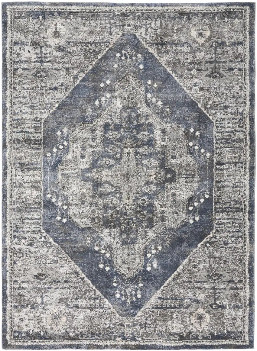 Blue Floral Power Loom Distressed Area Rug Photo 4