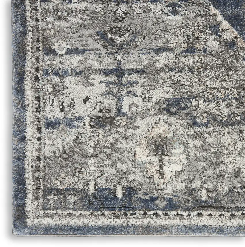Blue Floral Power Loom Distressed Area Rug Photo 6