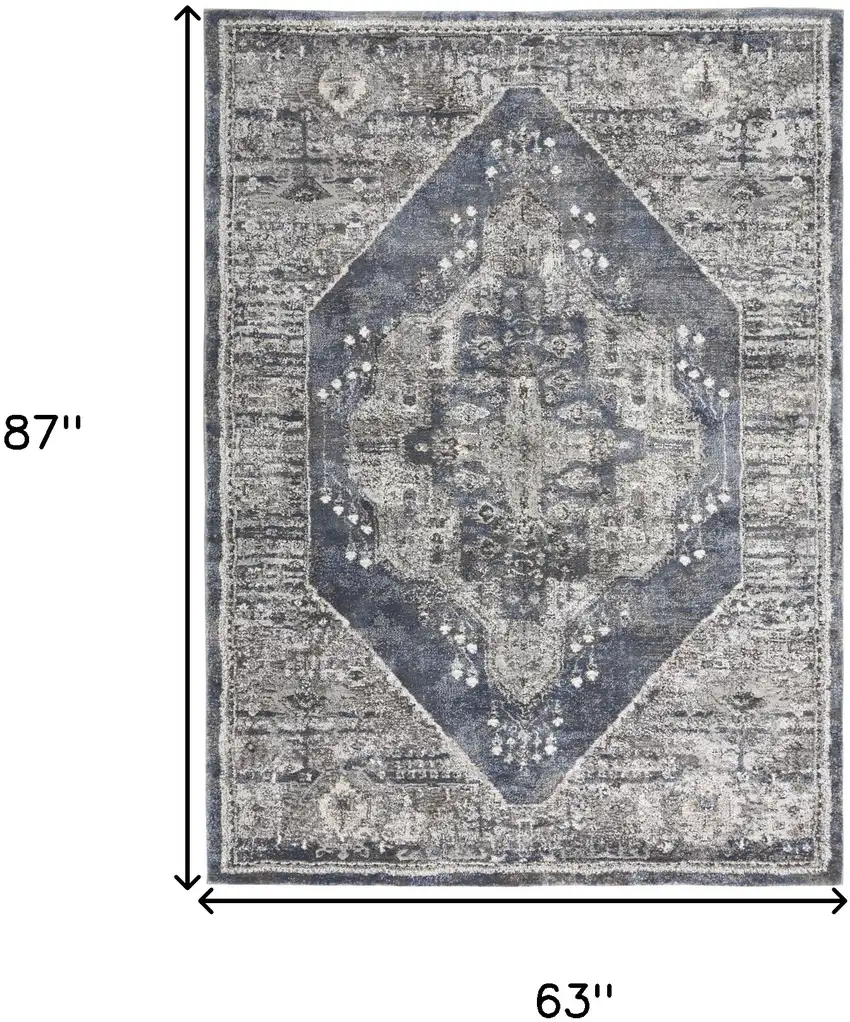 Blue Floral Power Loom Distressed Area Rug Photo 3