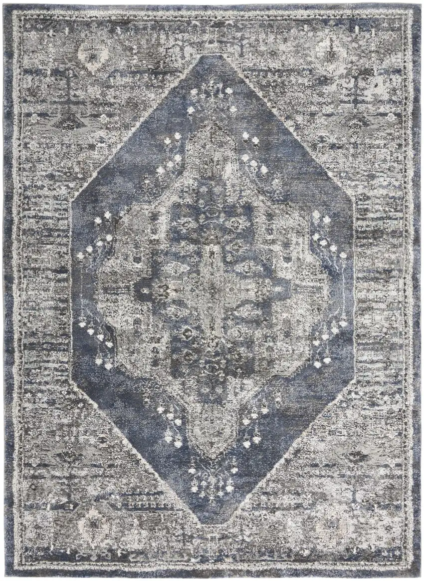 Blue Floral Power Loom Distressed Area Rug Photo 2
