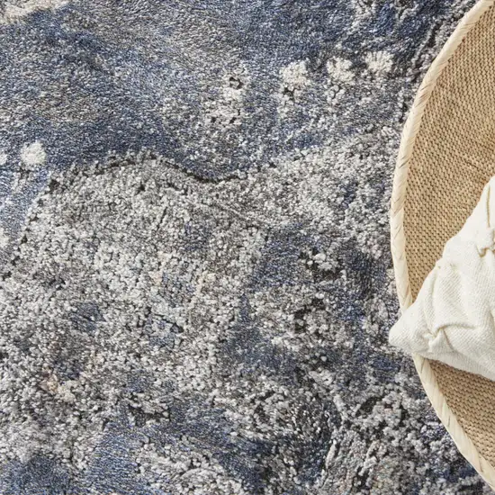 Blue Floral Power Loom Distressed Area Rug Photo 8