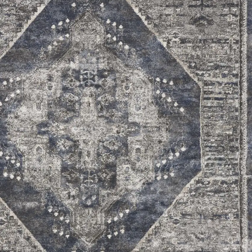 Blue Floral Power Loom Distressed Area Rug Photo 8