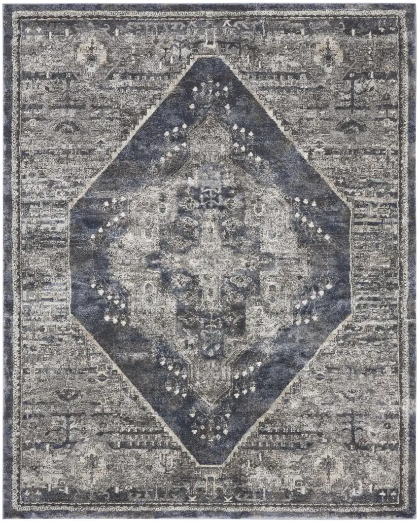 Blue Floral Power Loom Distressed Area Rug Photo 1