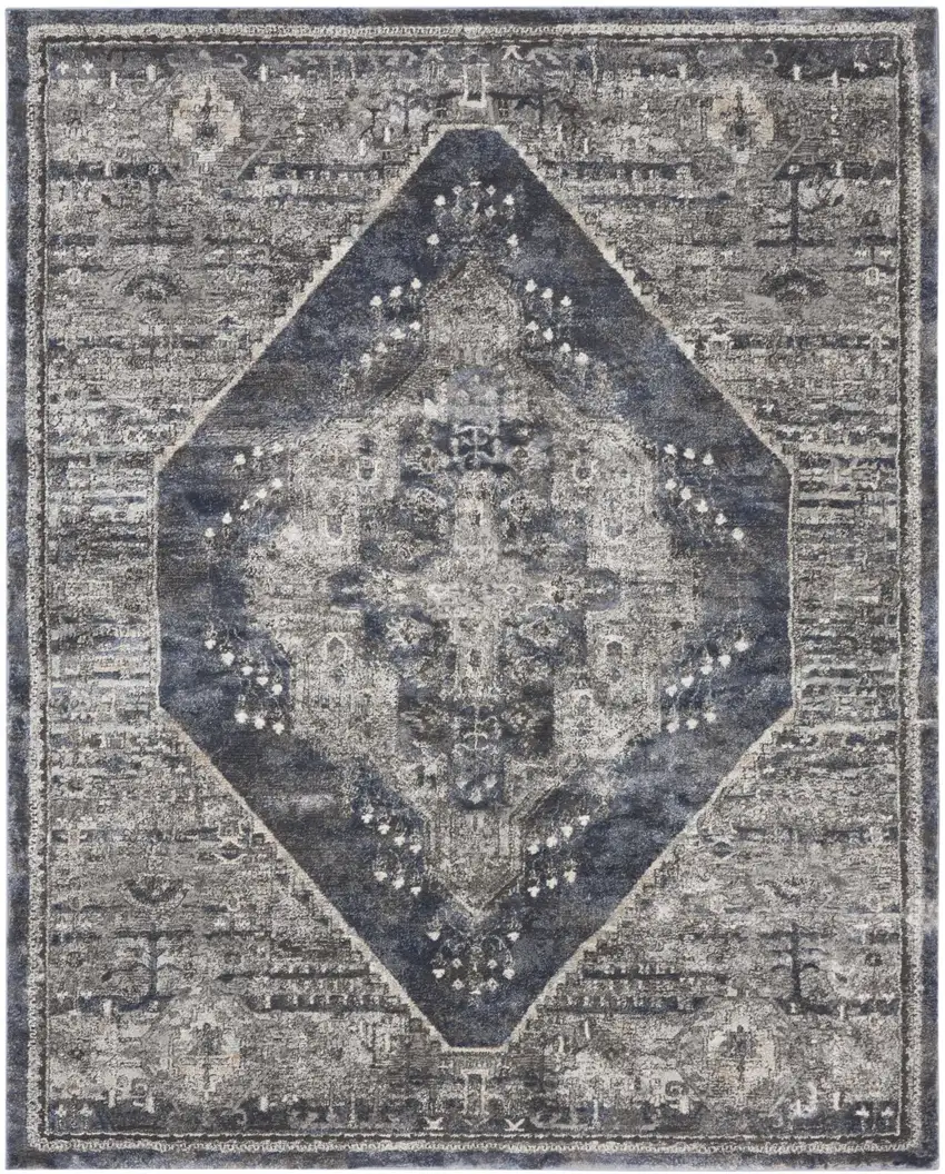 Blue Floral Power Loom Distressed Area Rug Photo 2