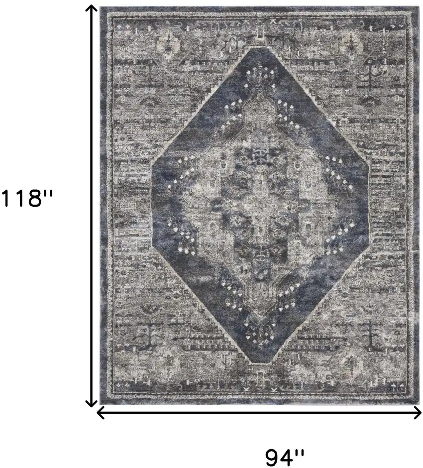 Blue Floral Power Loom Distressed Area Rug Photo 3