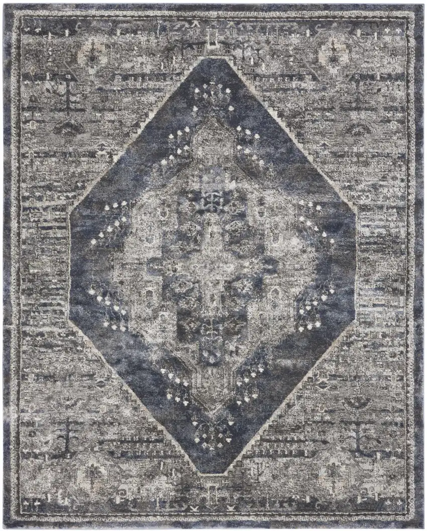 Blue Floral Power Loom Distressed Area Rug Photo 4