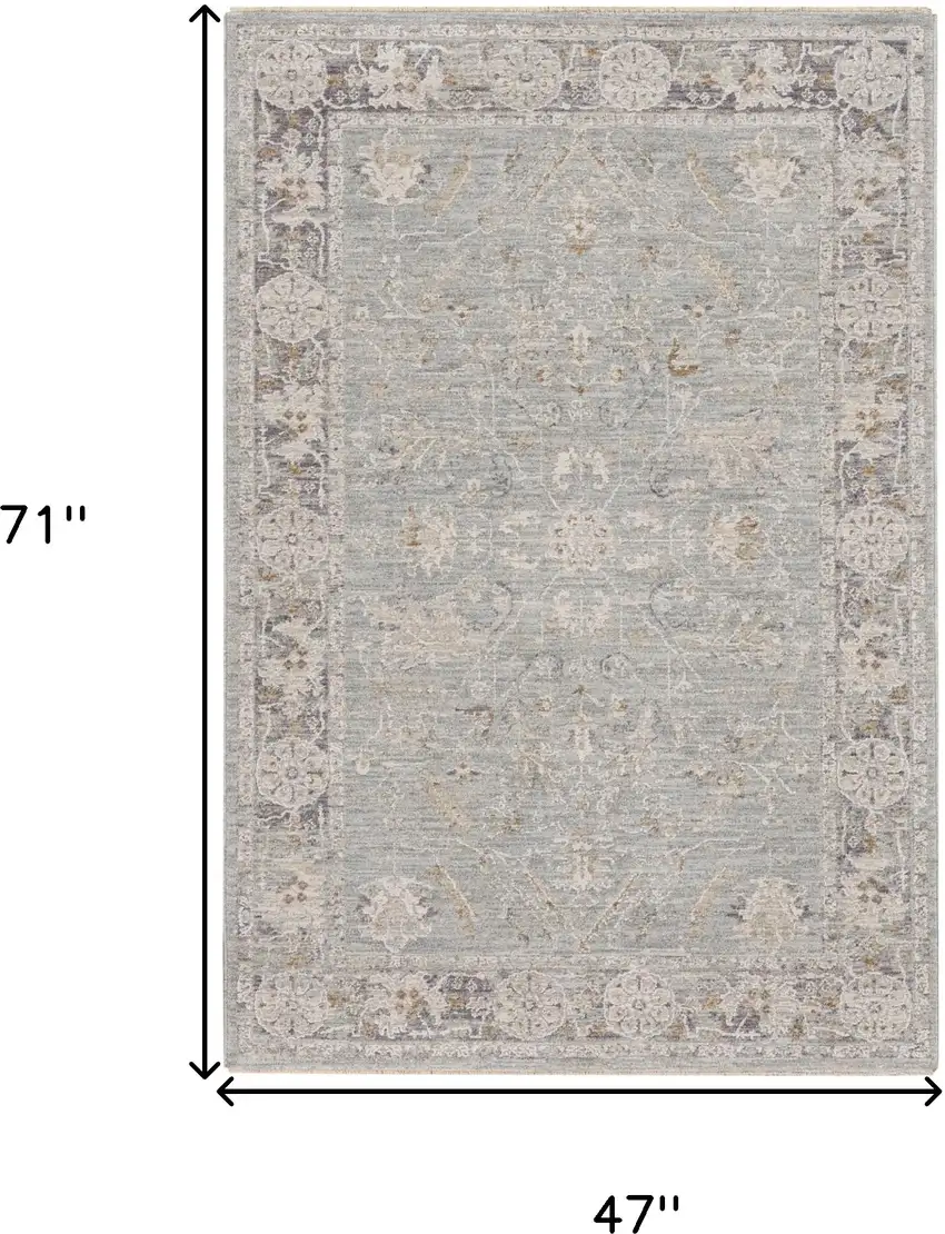 Blue Floral Power Loom Distressed Area Rug Photo 3