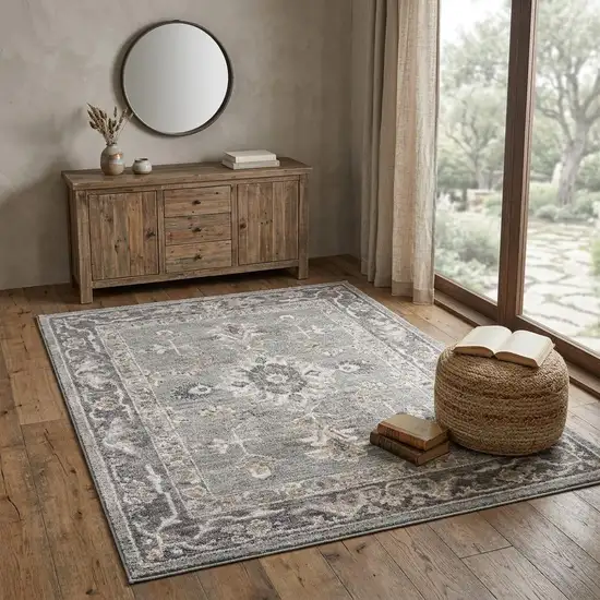 Blue Floral Power Loom Distressed Area Rug Photo 1