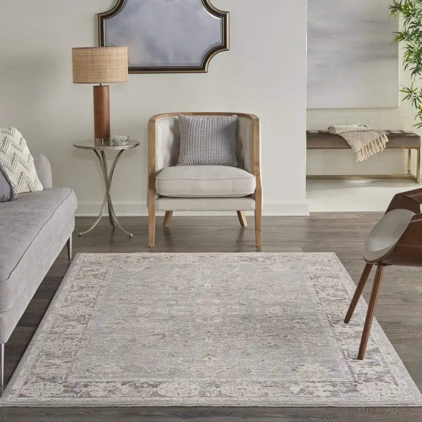 Blue Floral Power Loom Distressed Area Rug Photo 5