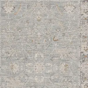 Photo of Blue Floral Power Loom Distressed Area Rug