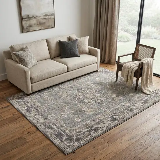 Blue Floral Power Loom Distressed Area Rug Photo 1