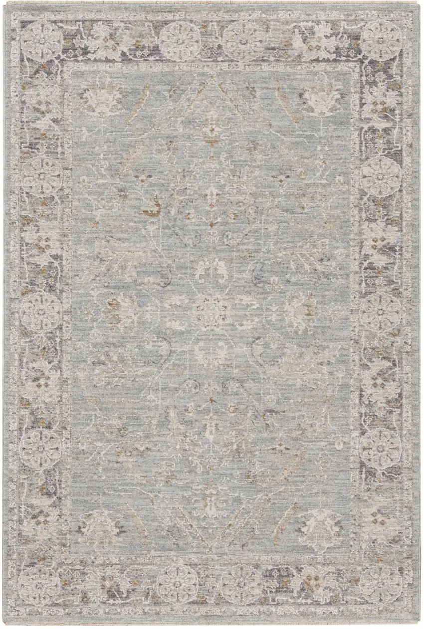 Blue Floral Power Loom Distressed Area Rug Photo 5