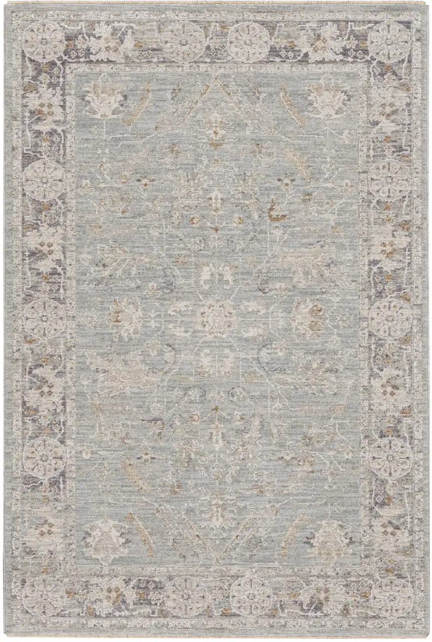 Blue Floral Power Loom Distressed Area Rug Photo 2