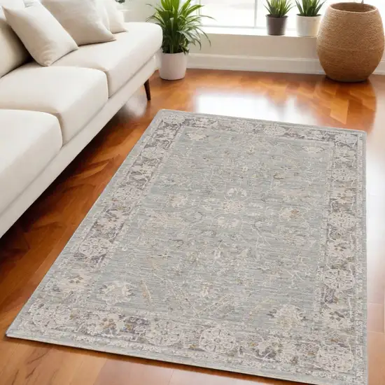 Blue Floral Power Loom Distressed Area Rug Photo 4