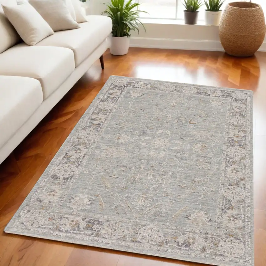 Blue Floral Power Loom Distressed Area Rug Photo 4