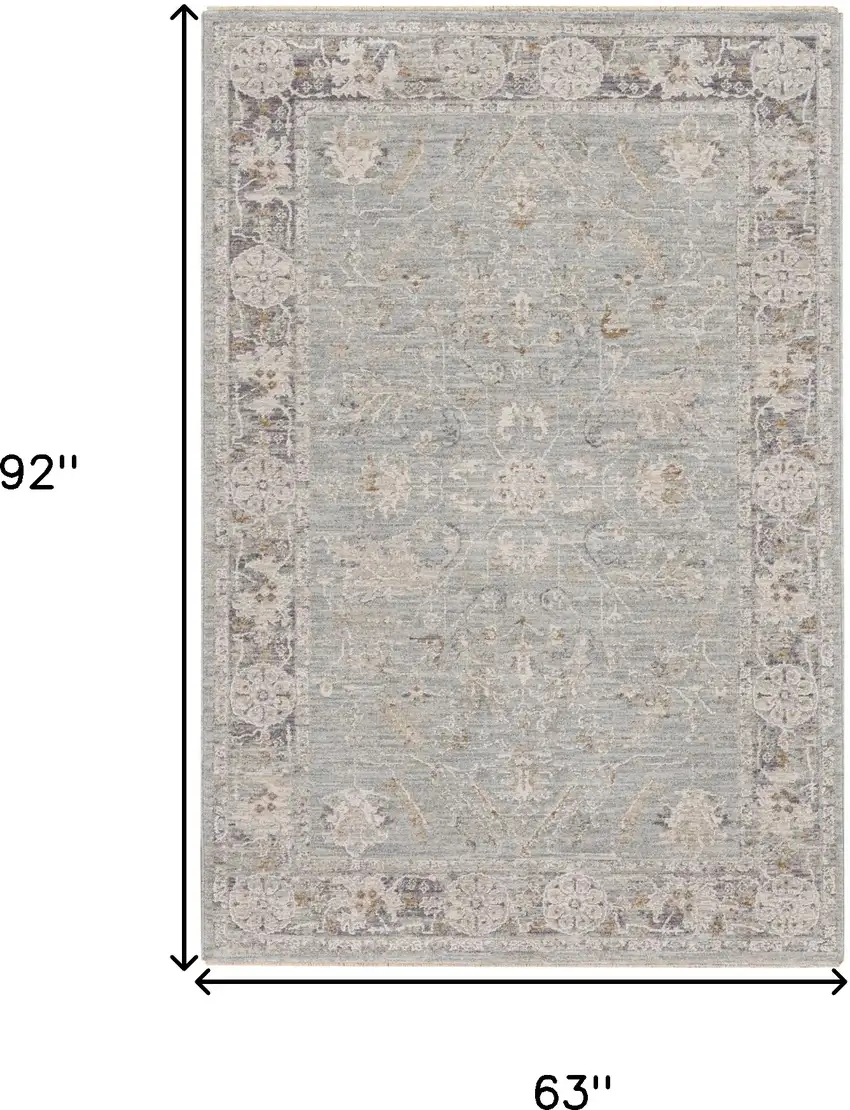 Blue Floral Power Loom Distressed Area Rug Photo 3