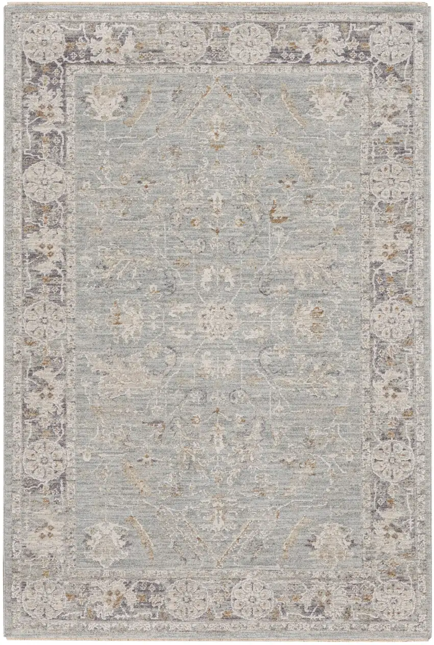 Blue Floral Power Loom Distressed Area Rug Photo 1