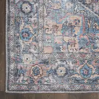 Photo of Blue Floral Power Loom Distressed Washable Area Rug